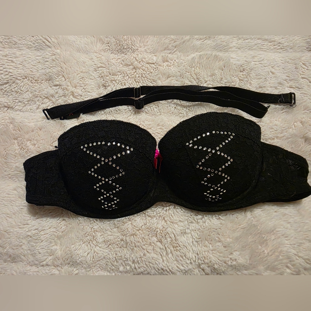 La SENZA Black Lace Bra with Rhinestone Accents